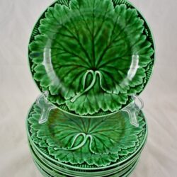 Wedgwood Majolica Green Cabbage Leaf & Basket Plates S/14 - SOLD
